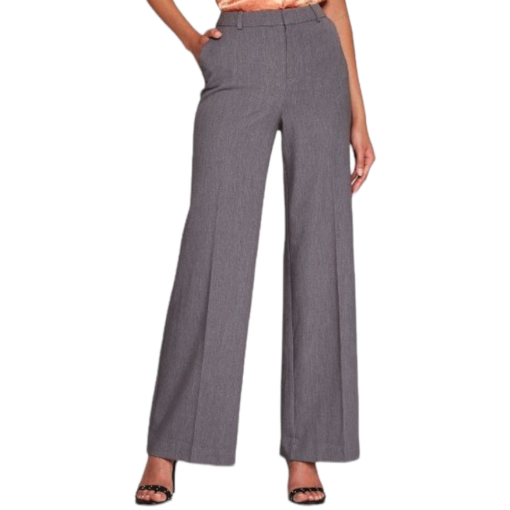 A NEW DAY Heather Gray Wide Leg Bi- Stretch Twill Trouser Pants 8 Short NWT